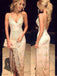 Gorgeous Champagne V Neck Lace Appliques Mermaid Long Party Dress Prom Dresses ,WGP1818