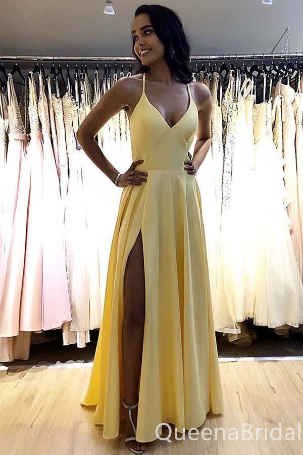 Sexy Spaghetti Straps V Neck Lace up Back Side Slit Long Party Dress Prom Dresses ,WGP1826