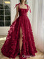 Elegant Sexy Fluffy Leaf Appliques Strapless A-line High Slit  Evening Gown Long Prom Dresses,WGP718