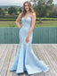 Elegant Sky Blue Deep V Neck Strapless Beading Floor Length Mermaid Evening Gown Prom Dresses ,WGP599