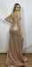 Sexy Champagne  Spaghetti Strap Sequin Mermaid Lace Up Back Side Slit Long Prom Dresses,WGP428