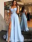 Sexy Gorgeous Blue Sweetheart A-line Appliques Evening Gown Long Formal Dresses Prom Dresses with Side Slit ,WGP780