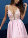 Sexy Spaghetti Straps High Slit Plunging Appliques A-line Evening Gown Long Prom Dresses ,WGP687