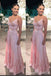 Elegant Pink V Neck Spaghetti Straps A-line Long Party Dress Prom Dresses ,WGP1836