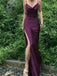 Elegant Dark Purple Spaghetti Straps V Neck Side Slit Mermaid Sleeveless Cheap Simple Evening Prom Dresses,WGP529