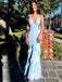 Elegant Light Blue Spaghetti Straps Ruffle Mermaid Long Evening Prom Dresses,WGP511