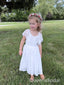 Cute White Lace Appliques A- Line Cheap Long Flower Girl Dresses, FGS0027