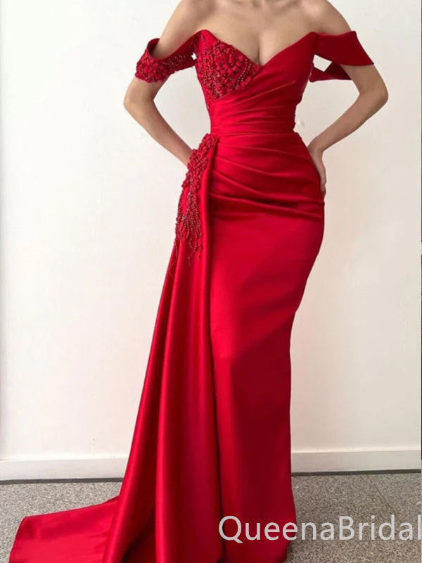 Gorgeous Sexy Red Appliques Off-the-shoulder Mermaid Evening Gown Long Formal Dresses Prom Dresses ,WGP759