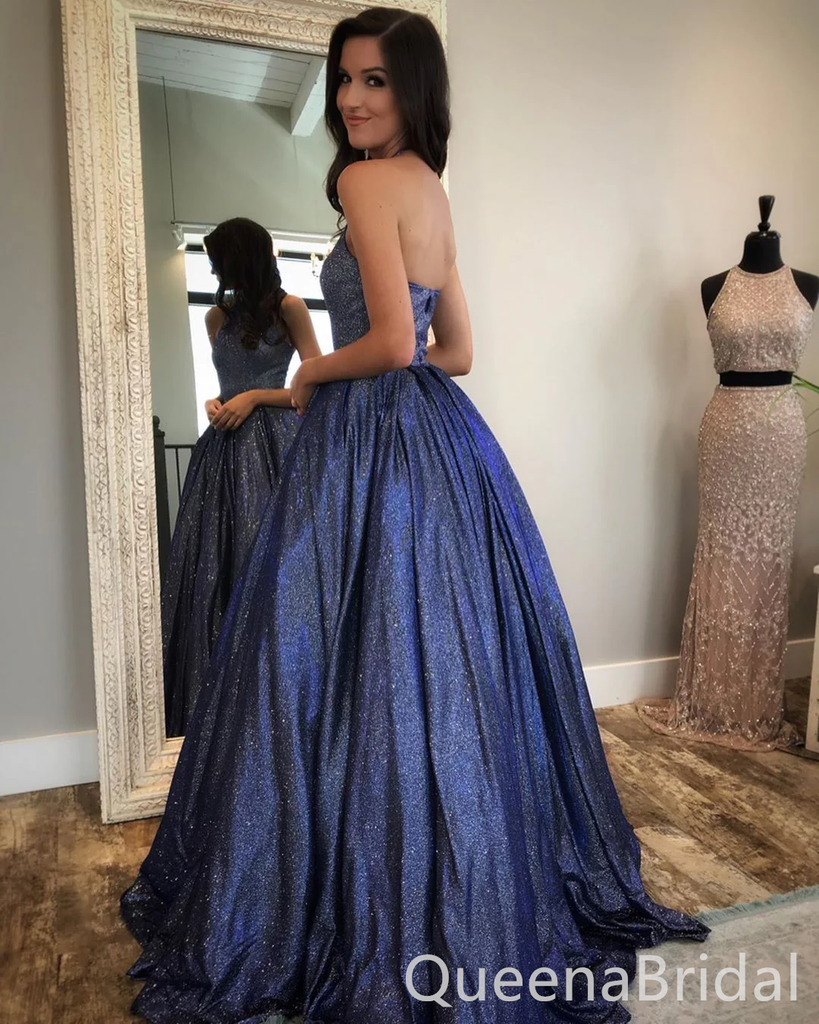 Elegant Halter Blue A-line Long Prom Dresses to Impress ,WGP1324