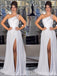 Gorgeous White Beaded One Shoulder Side Slit A-line Long Party Dress Prom Dresses ,WGP1837