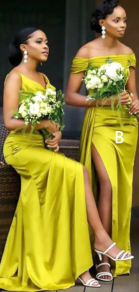 Elegant Mismached Light Yellow Mermaid Simple Long Cheap Bridesmaid Dresses, BDS0190