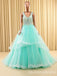 Green V Neck A-line Lace Appliques Party Dress Long Prom Dresses to Impress ,WGP1466