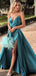 Sexy Charming Pleating Deep V-neck Spaghetti Straps Long Evening Gown Prom Dresses with High Slit,WGP584