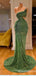 Sexy Sparkle Green One Shoulder Mermaid Evening Gown Long Formal Dresses Prom Dresses,WGP783