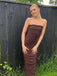 Elegant Strapless Brown Sheath Long Party Dress Prom Dresses ,WGP1850