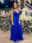 Sexy Blue Spaghetti Straps V Neck Fluffy A-line Long Prom Dresses to Impress ,WGP1372