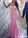 Sexy Pink Lace Appliques Beading Mermaid Sweetheart Strapless Evening Gown Long Prom Dresses with Pleats,WGP699