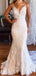 Elegant White Spaghetti Straps V Neck Lace Appliques Strapless Mermaid Long Wedding Dresses,WGP213