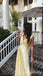 Elegant Light Yellow A-line V-neck Evening Gown Maxi Long Formal Dresses Prom Dresses ,WGP877