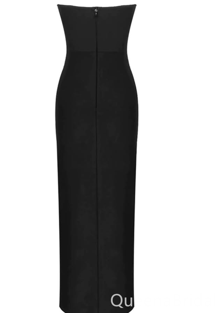 Sexy Stylish Black Strapless Mermaid Side Slit Long Party Dress Prom Dresses ,WGP1855