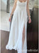 Elegant  White A-Line Lace Up Back Side Slit Long Prom Dresses,WGP430