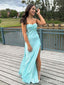 Elegant Blue Sexy Strapless Sheath Evening Gown Maxi Long Formal Dresses Prom Dresses with Side Slit,WGP819