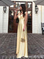 Elegant Light Yellow A-line V-neck Evening Gown Maxi Long Formal Dresses Prom Dresses ,WGP877