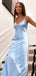 Elegant Silver Spaghetti Strap V Neck Simple Evening Prom Dresses,WGP486