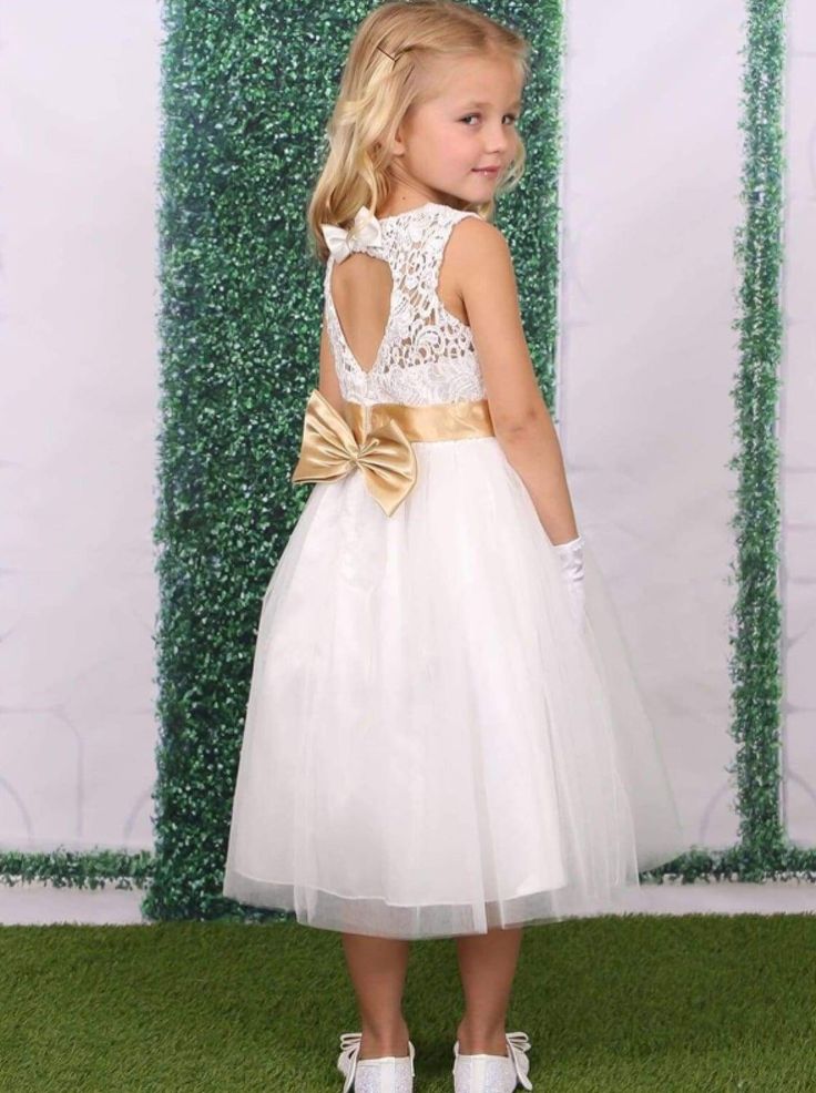 Cute White Lace Tulle A- Line Cheap Long Flower Girl Dresses, FGS0032