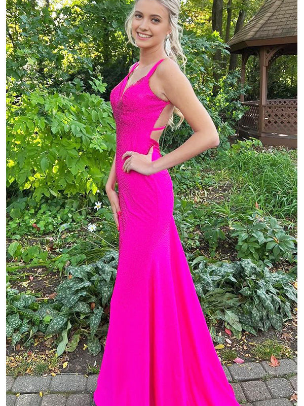 Elegant Pink Strapless Simple Spaghetti Strap Beading Evening Prom Dresses,WGP485