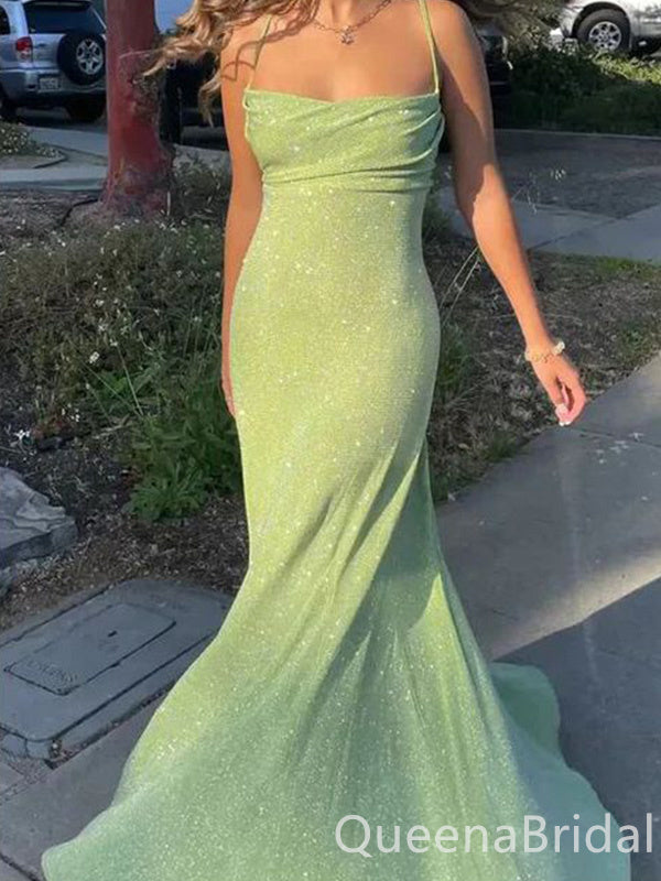 Sexy Elegant Spaghetti Straps Sheath Evening Gown Long Prom Dresses ,WGP631