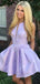 High-end Floral A-line Purple Short Homecoming Dresses with Pleats , QB0568