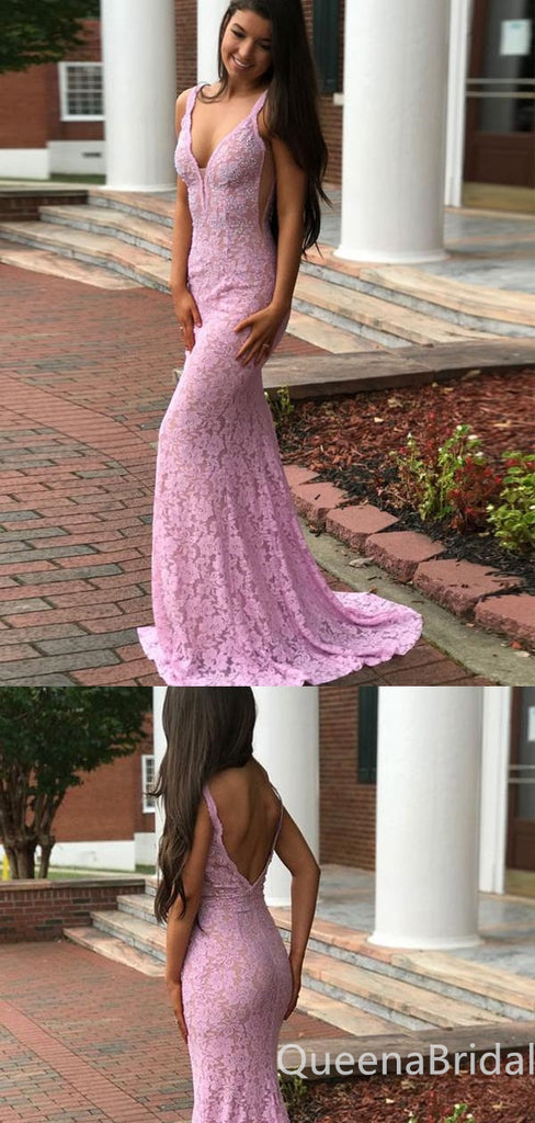 Sexy Plunging Lace Appliques Open Back Mermaid Evening Gown Maxi Long Formal Dresses Prom Dresses,WGP893