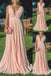 Gorgeous Blush Pink Plunging A-line Party Dress Long Prom Dresses to Impress ,WGP1620