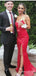 Sexy Red Strapless Mermaid Evening Gown Maxi Long Formal Dresses Prom Dresses with Side Slit,WGP821