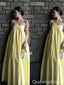 Sexy Yellow Spaghetti Straps A-line Long Party Dress Prom Dresses ,WGP1861