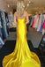 Elegant Yellow Pleats Strapless Mermaid Long Evening Prom Dresses,WGP510