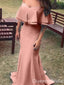 Elegant Off-the-shoulder Pink Sheath Evening Gown Long Prom Dresses with Pleats,WGP721