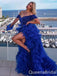 Sexy Sparkle Dark Blue Off-the-shoulder Sweetheart Beaded Tulle Evening Gown Long Formal Dresses Prom Dresses,WGP785