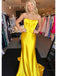 Elegant Yellow Pleats Strapless Mermaid Long Evening Prom Dresses,WGP510