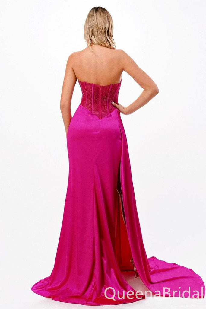 Sexy Strapless High Slit Evening Gown Long Prom Dresses ,WGP623