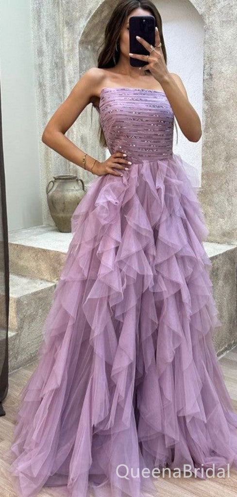 Elegant Sexy Strapless Ruffles Evening Gown Long Prom Dresses ,WGP641