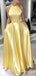 Elegant Light Yellow Lace Up Back A-line Evening Gown Maxi Long Formal Dresses Prom Dresses ,WGP849