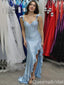 Stylish Shiny Blue Sweetheart Side Slit Mermaid Long Party Dress Prom Dresses ,WGP1867