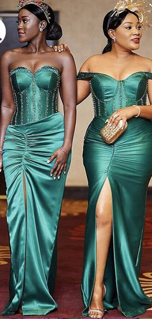 Sexy Green Elastic Satin Beading Simple Cheap Mermaid Long Bridesmaid Dresses , BDS0220