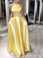 Elegant Light Yellow Lace Up Back A-line Evening Gown Maxi Long Formal Dresses Prom Dresses ,WGP849