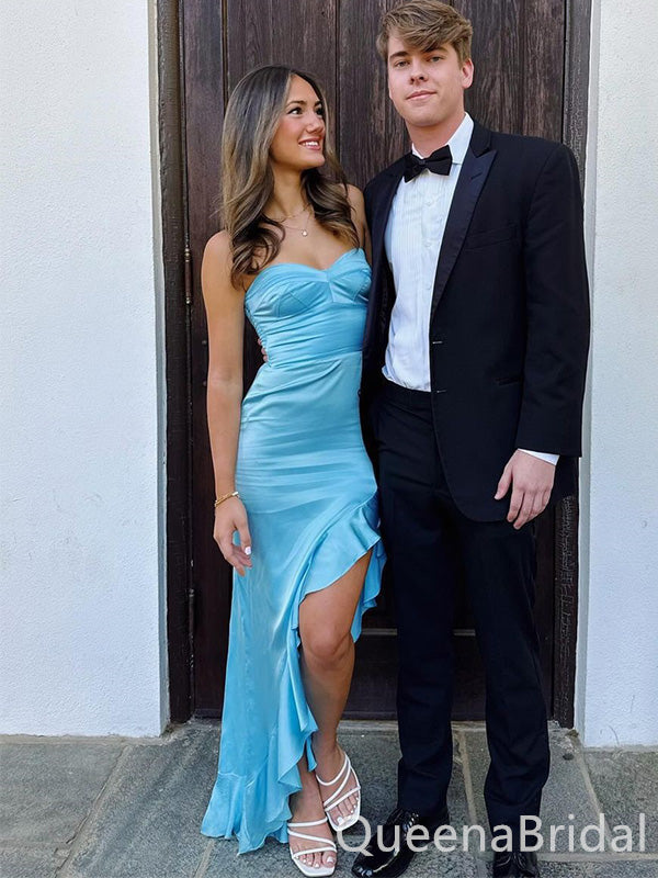 Stylish Blue Strapless Sweetheart Sheath Long Prom Dresses to Impress ,WGP1375