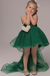 Elegant Green Unique High Low  Beading Sleeveless Tulle Flower Girl Dresses with Bow, FGS0055