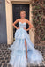 Elegant Lace Appliques Tiered Tulle Side Slit A-line Sexy Strapless Ruffles Evening Gown Long Prom Dresses ,WGP643