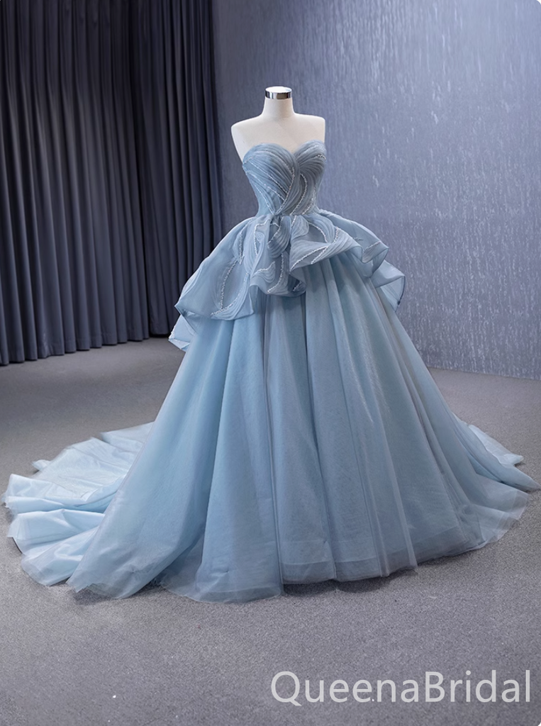 Gorgeous Blue Strapless A-line Sweetheart Lace up Back Ball Gown Party Dress Long Prom Dresses to Impress ,WGP1468